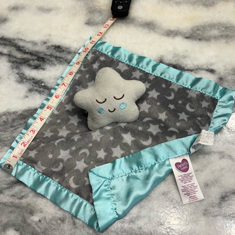 Gray and Blue Plush Cloud Lovey with Satin Ruffled Trim